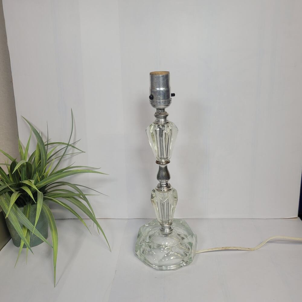 Vintage Crystal Glass Boudoir Lamp Clear Cut Vanity Table Dresser Lighting 13"